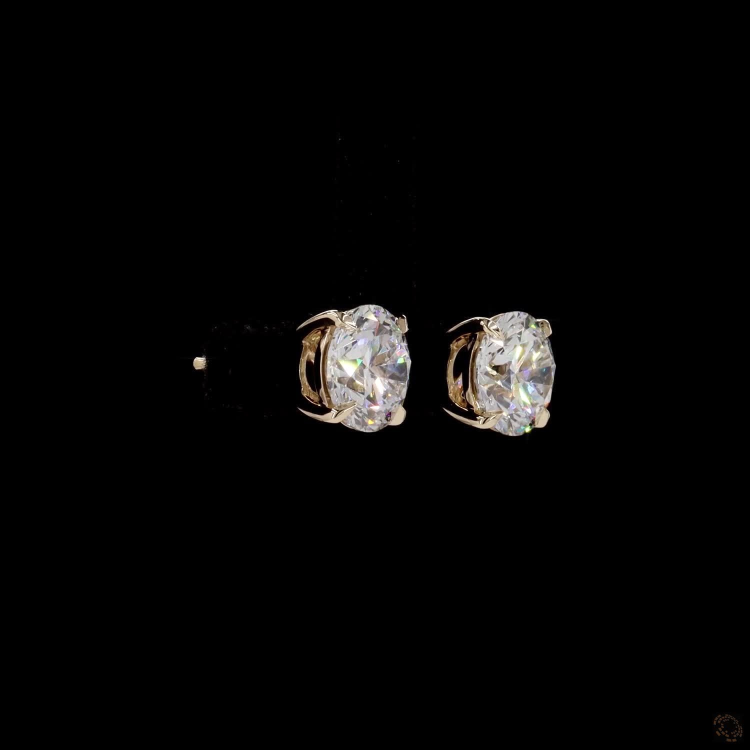 5.04 Ct Solid 14K Yellow Gold Round Brilliant Cut Diamond Stud Earrings – Timeless 4-Prong Double Claw Basket Solitaire Set