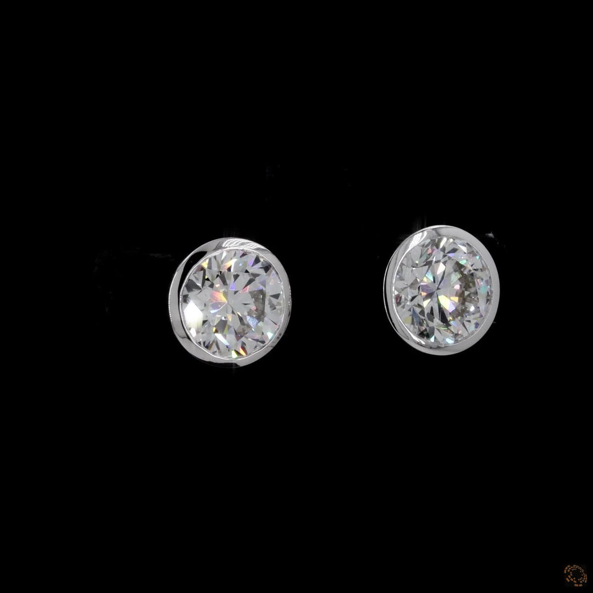 4 Ct 14K White Gold Round Cut Diamond Bezel Set Solitaire Stud Earrings