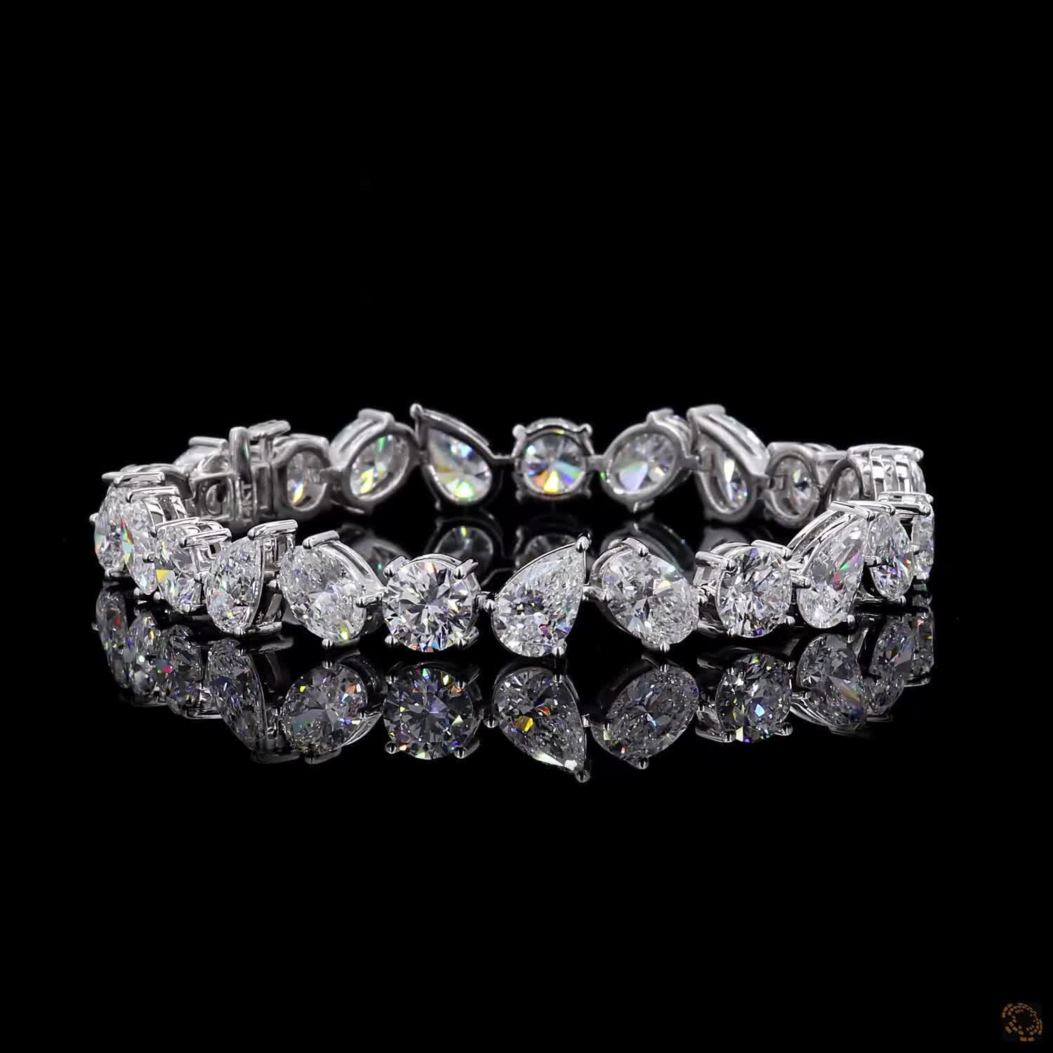 24.56 Ct White Gold Mixed Shape Cluster Fancy Bracelet, Asymmetrical Fancy Cut Bracelet, Fine Jewelry Gift