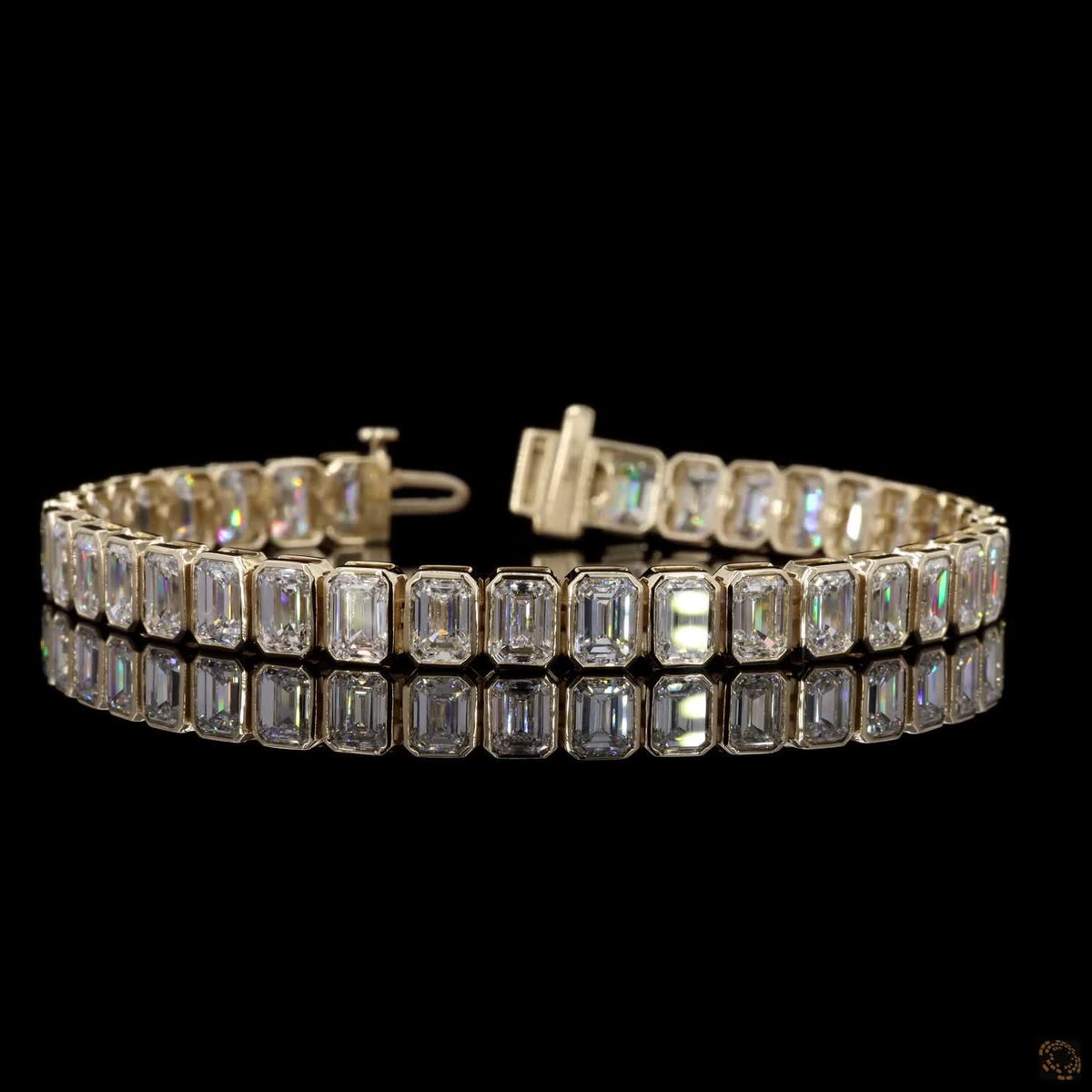 18.7 Ct Bezel-Set Emerald-Cut Diamond Tennis Bracelet in 14K Yellow Gold