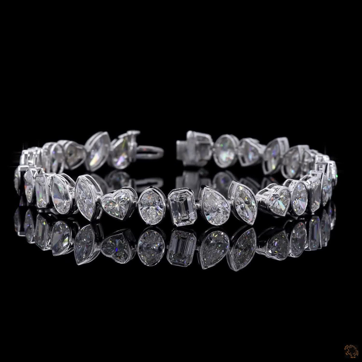 17.25 Ct Multi-Shape Bezel Set Fancy Bracelet in 14K White Gold | Fancy Cut Multi-Stone Line Bracelet