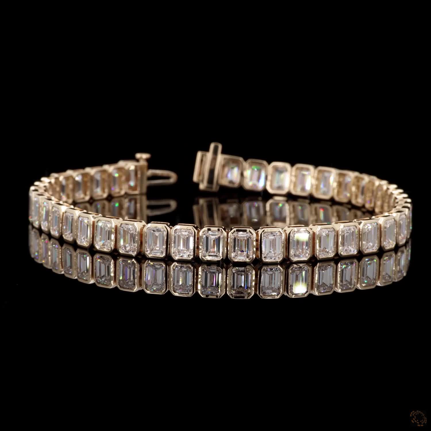17.04 Ct Bezel-Set Emerald Cut Diamond Tennis Bracelet in 14K Yellow Gold
