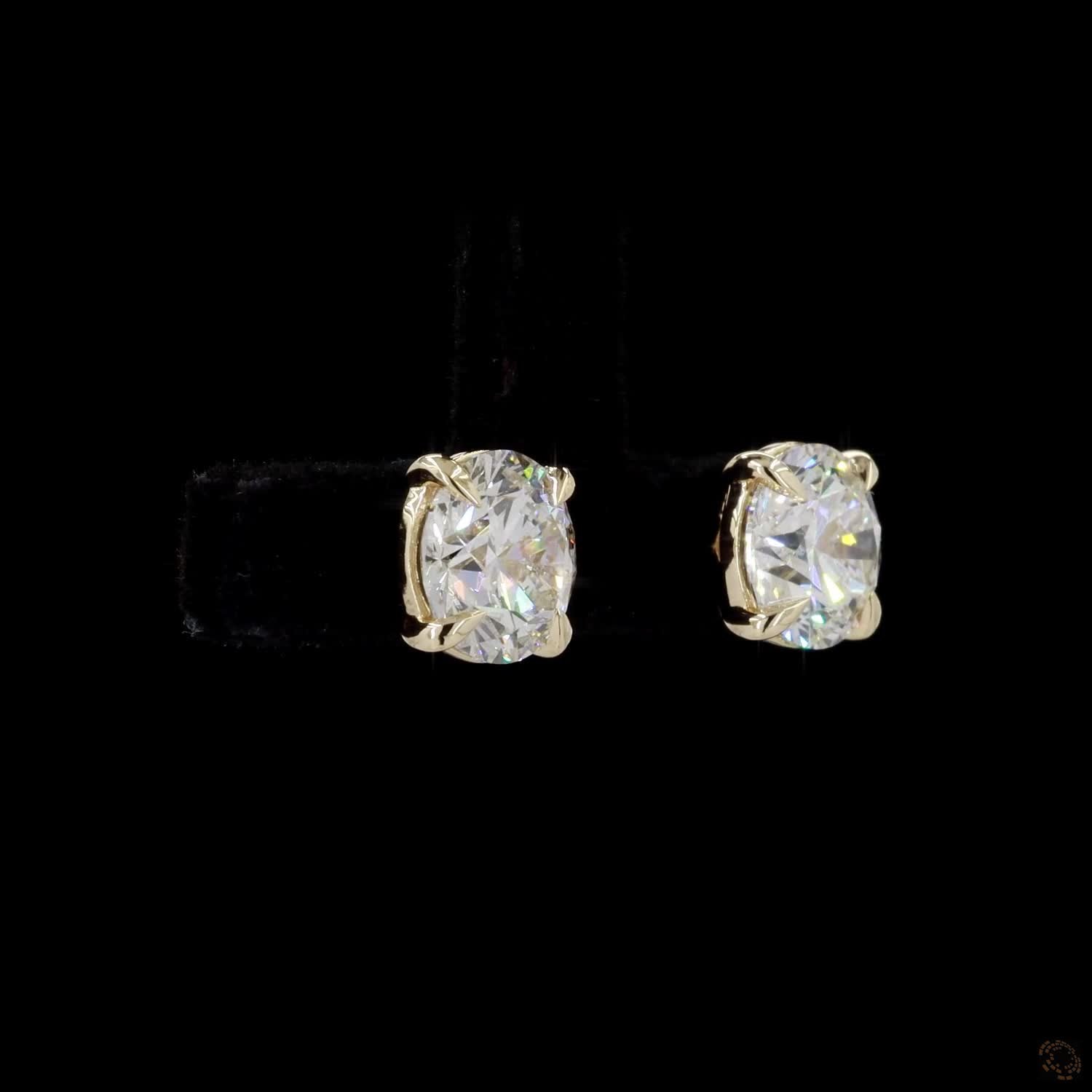 3.03 Ct Yellow Gold Bezel Round Cut Solitaire Studs