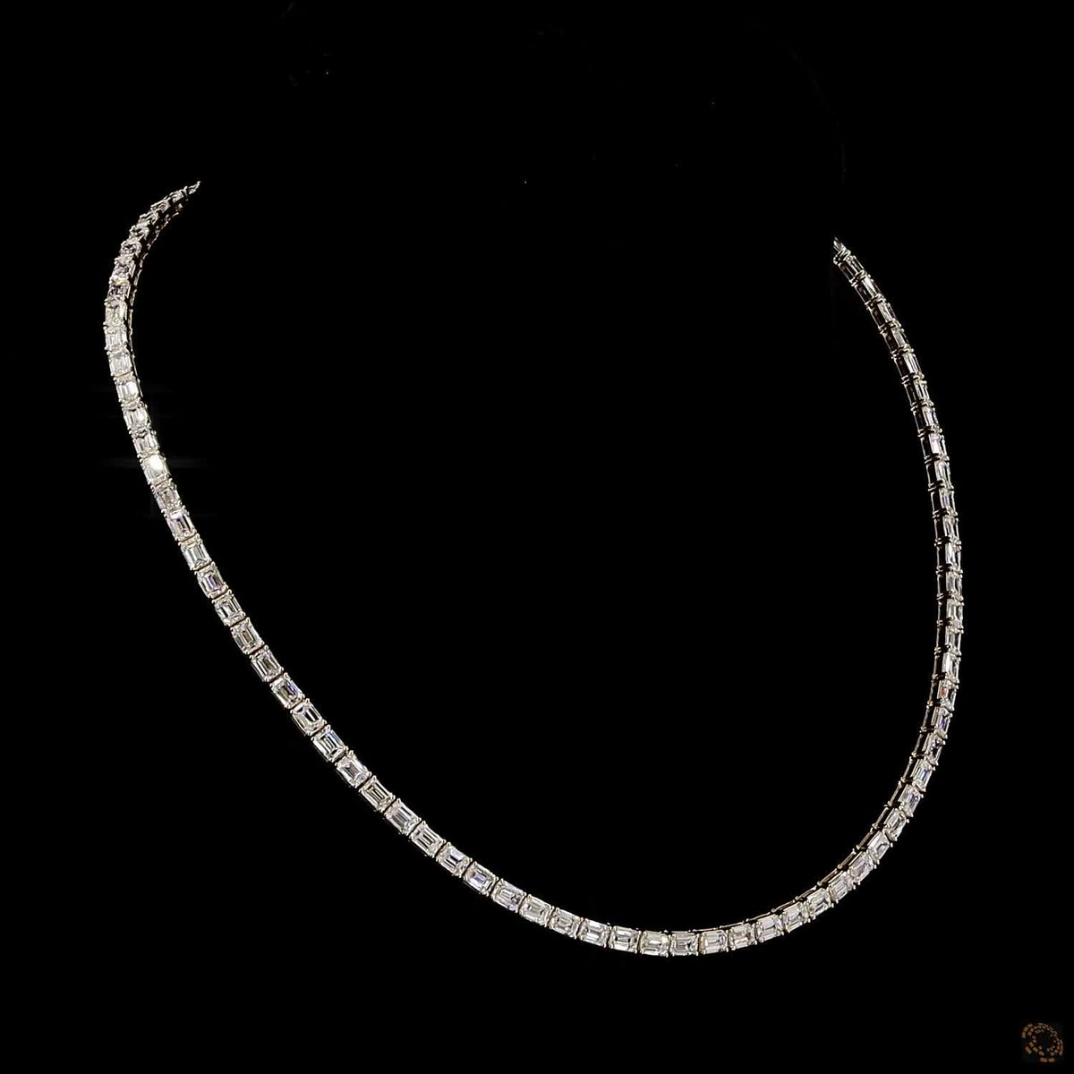 19.08 Ct East-West Emerald Cut Diamond Tennis Necklace in Yellow Gold