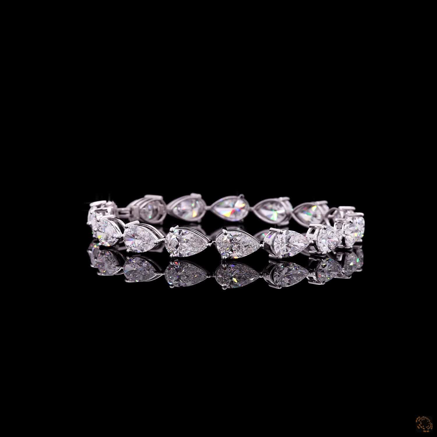 26.03 Ct 14K White Gold Pear Cut Moissanite Tennis Bracelet with Double Latch Box Clasp