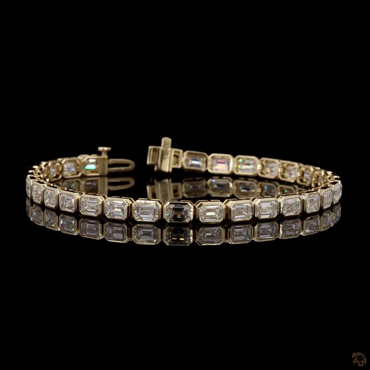 10.13 Ct East-West Bezel-Set Emerald Cut Diamond Tennis Bracelet in Yellow Gold