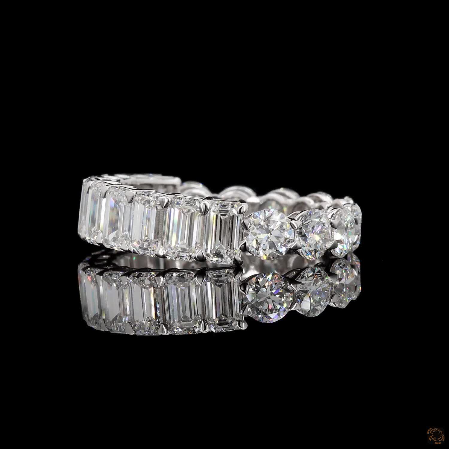 5.58 Ct Half Round Half Emerald Cut Diamond Eternity Ring | Multi-Shape Wedding Band in 14K White Gold