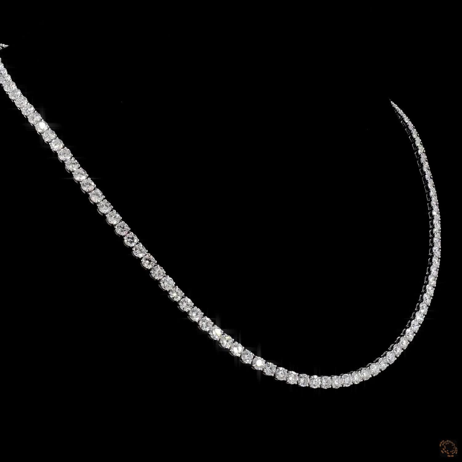 20.71 Ct 14K White Gold Graduated Round Diamond Eternity Tennis Necklace