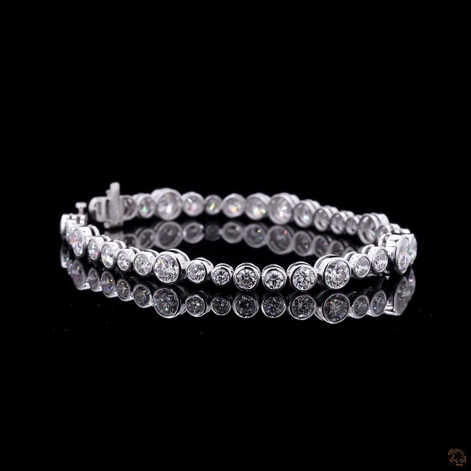 10.02 Ct Graduated Round Moissanite Bezel Tennis Bracelet in 14K White Gold | Alternating Round Cut Diamond Alternative Line Bracelet
