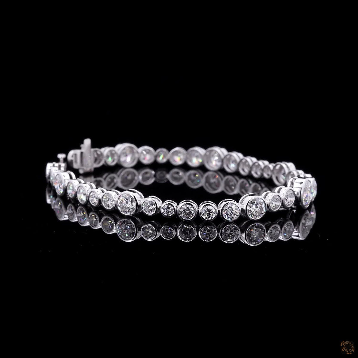 10.02 Ct Graduated Round Bezel Tennis Bracelet in 14K White Gold | Alternating Round Cut Diamond Alternative Line Bracelet