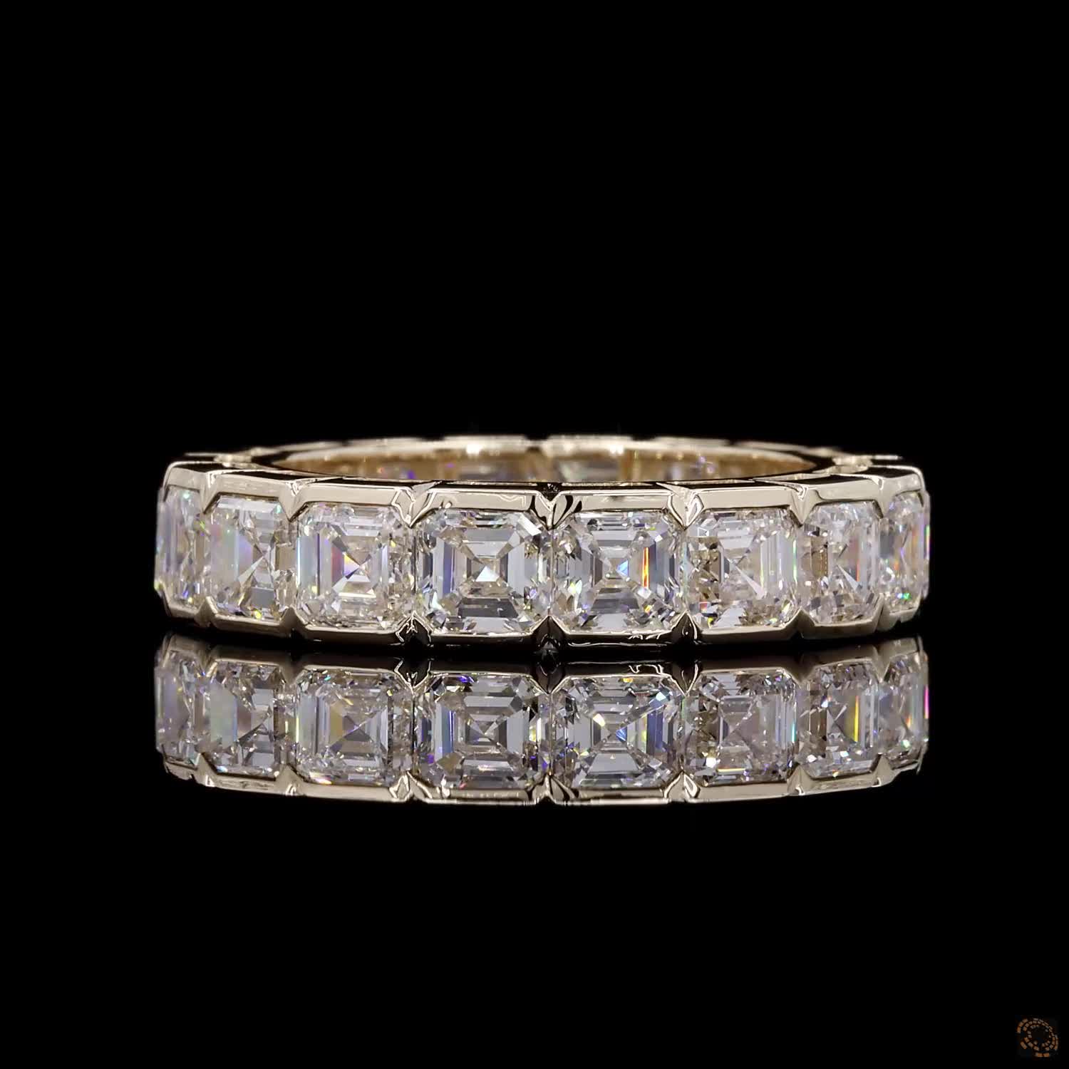 7.34 Ct Asscher Cut Diamond Bezel Eternity Ring | Full Asscher Diamond Wedding Band in 14K Yellow Gold