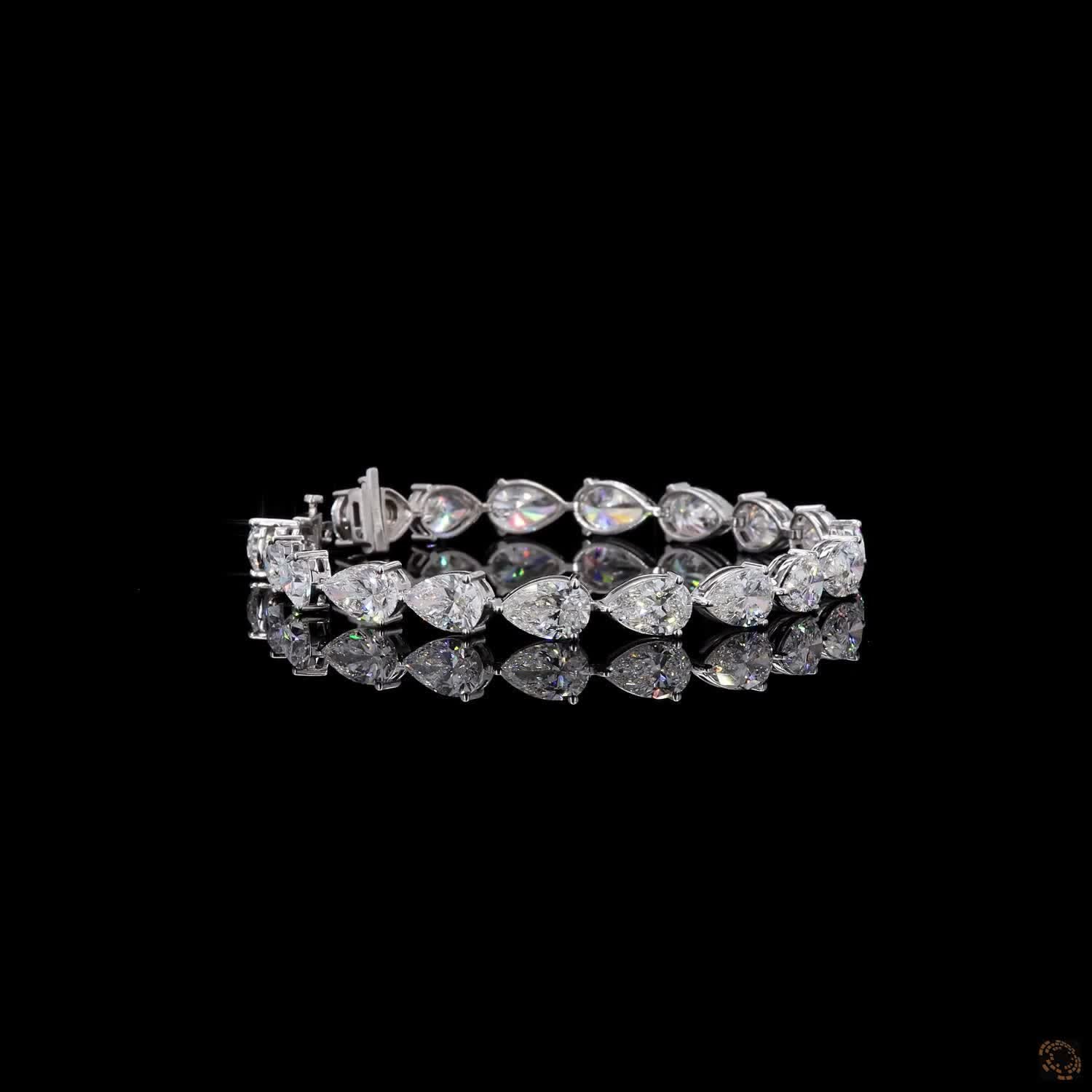 20.31 Ct Pear Cut Moissanite Tennis Bracelet in 14K White Gold | Horizontal East-West Teardrop Diamond Alternative Line Bracelet