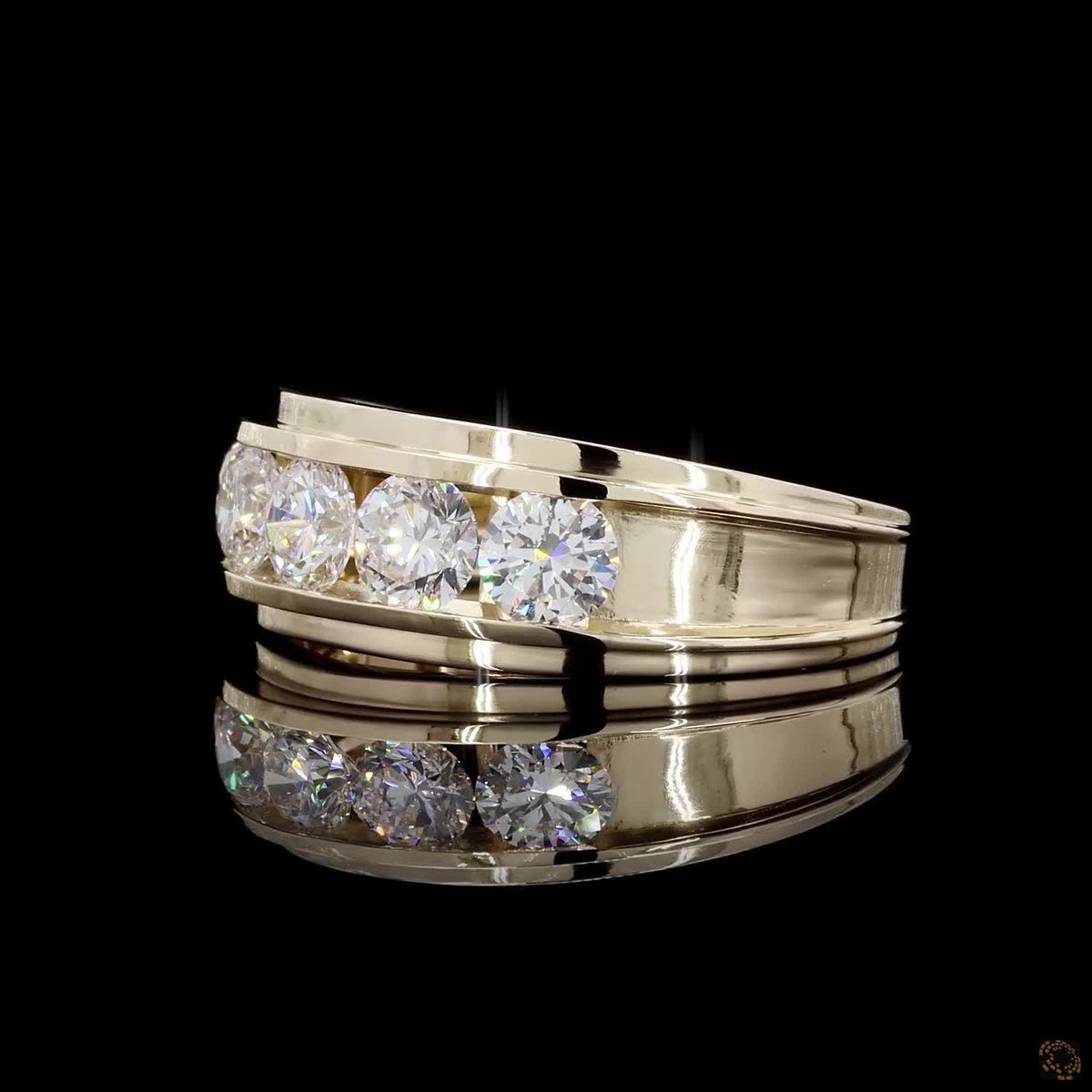 2.46 Ct Men's Channel Set Diamond Band, Yellow Gold Diamond Wedding Band, Round Diamond Men's Band, Thick Channel Set Ring