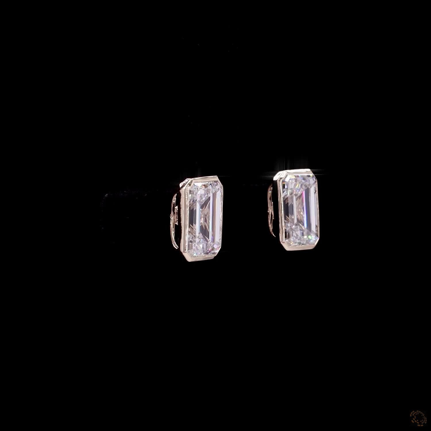 4.09 Ct Yellow Gold Bezel Emerald Cut Solitaire Studs