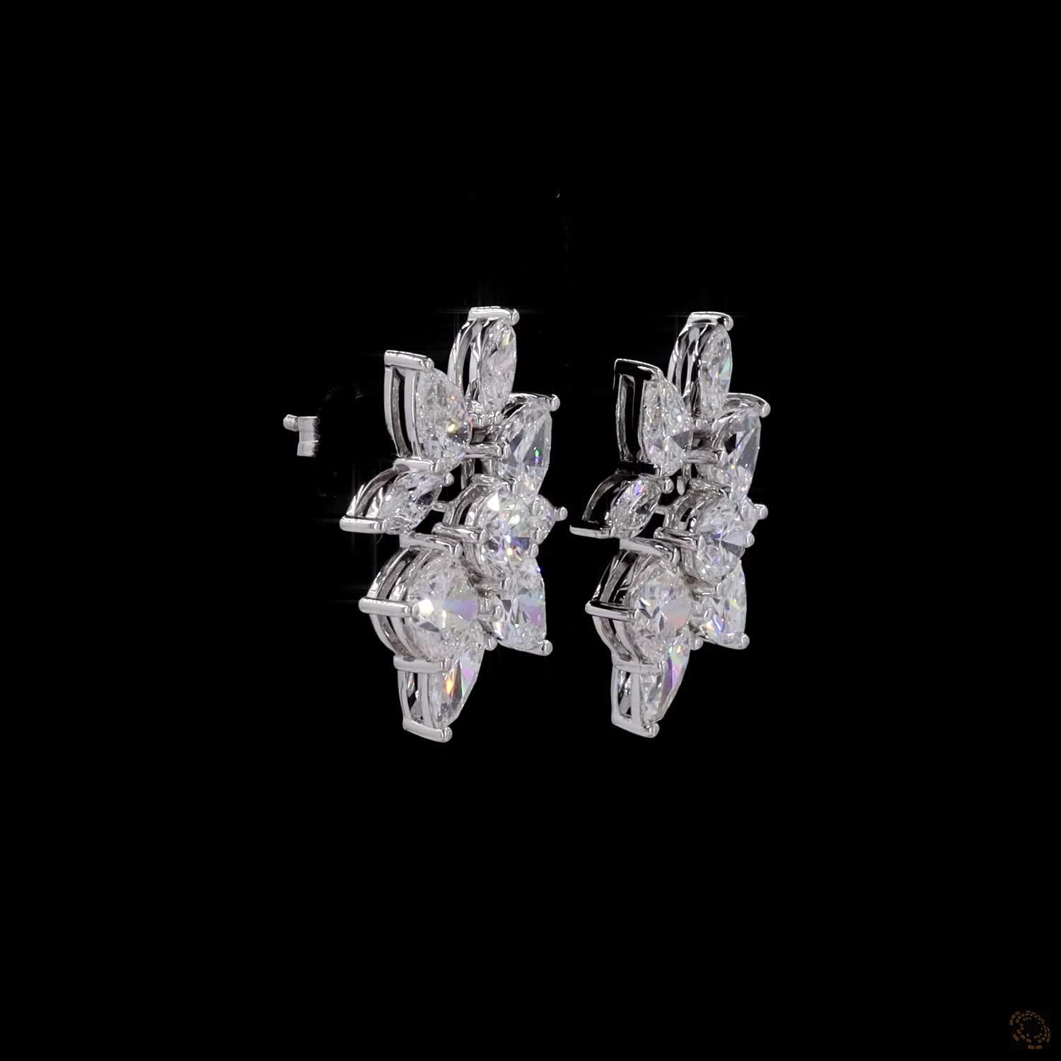 8.57 Ct White Gold Multi-Cut Diamond Floral Cluster Jacket Earrings