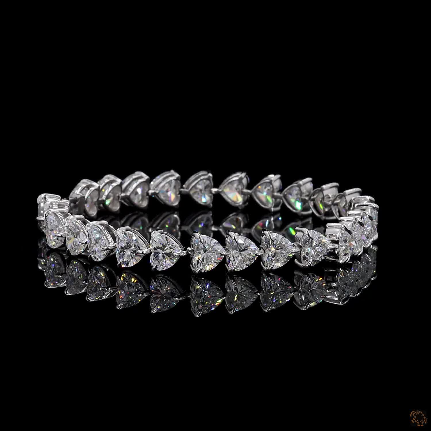 27.55 Ct Heart Shaped Diamond Eternity Line Bracelet in White Gold