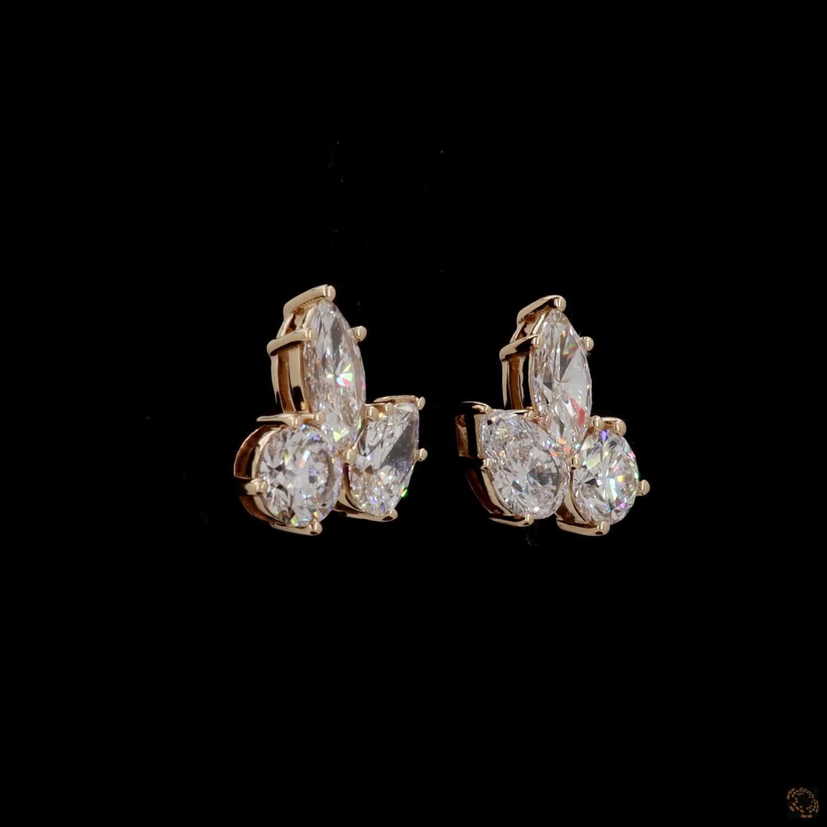 2.99 Ct Multi-Shape Cluster Stud Earrings in 14K Yellow Gold | Marquise, Pear & Round Mix Statement Earrings