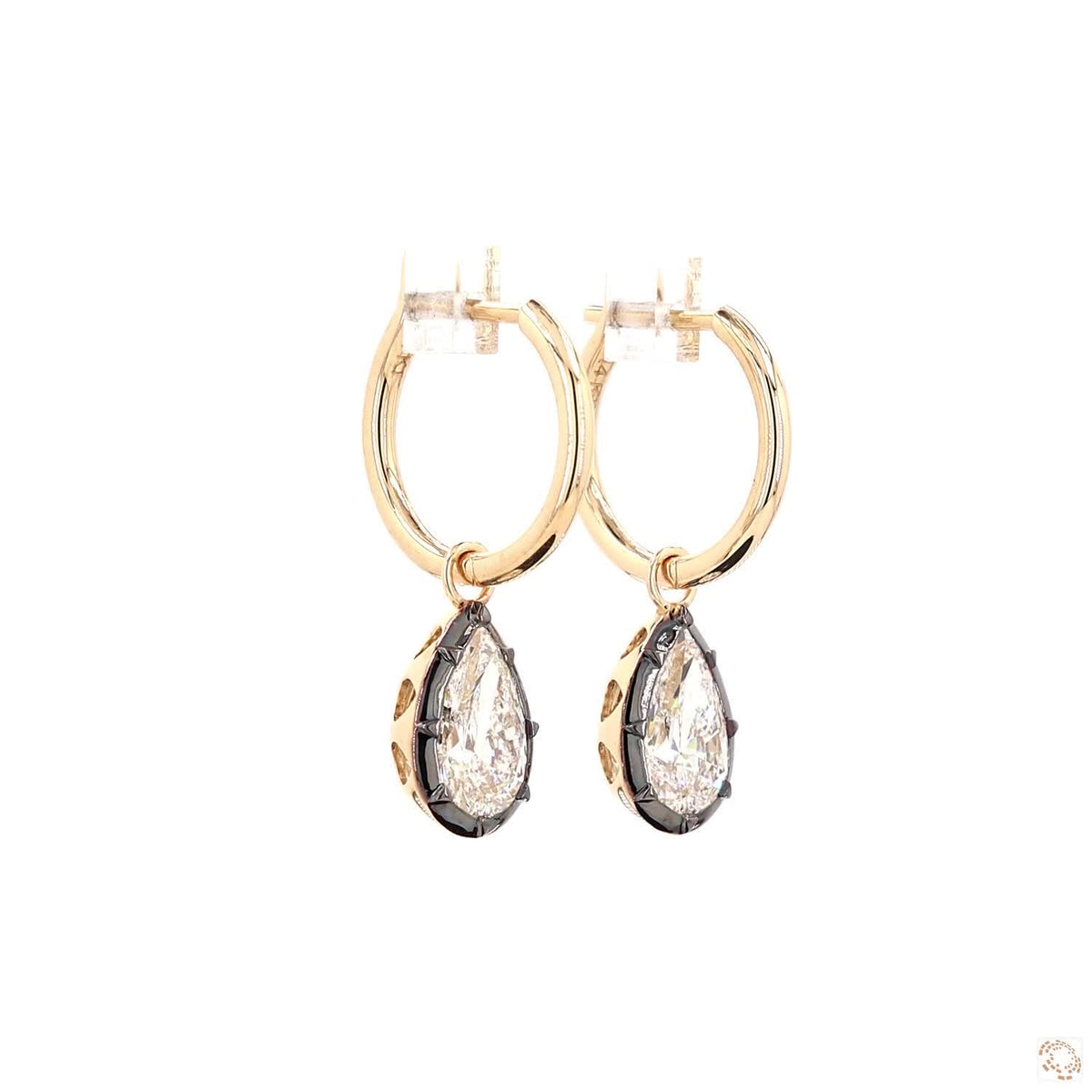 3.16 Ct Pear Diamond Black Rhodium Bezel Huggie Charm Earrings