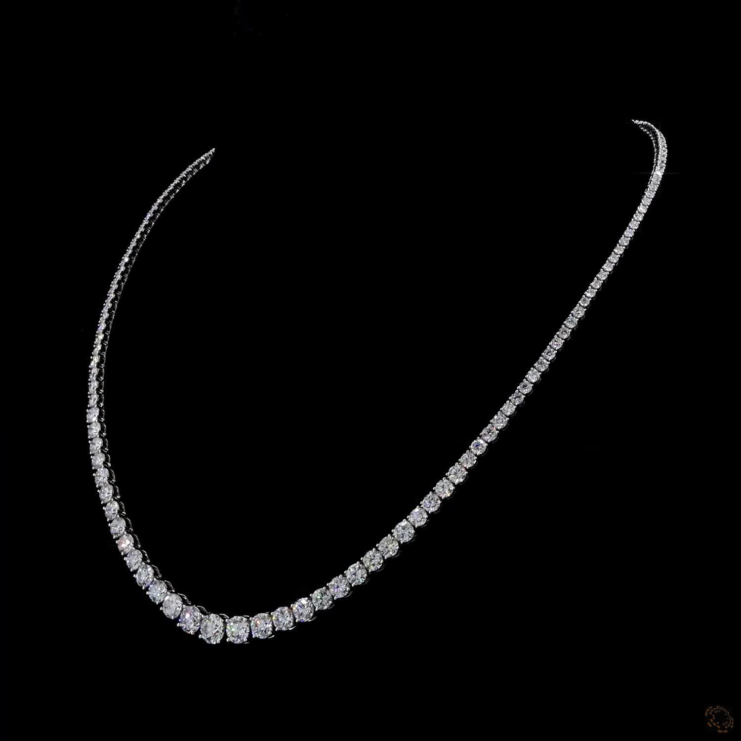 17.68 Ct Graduated Round Cut Lab-Grown Diamond Tennis Necklace in 14K White Gold