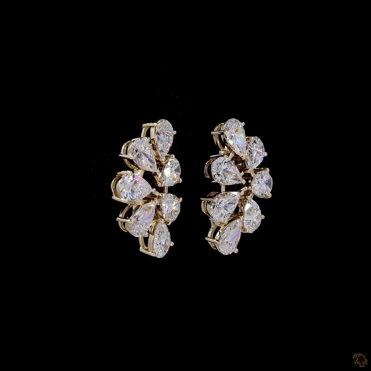 4.91 Ct Cluster Pear Cut Diamond Floral Climber Earrings in Yellow Gold