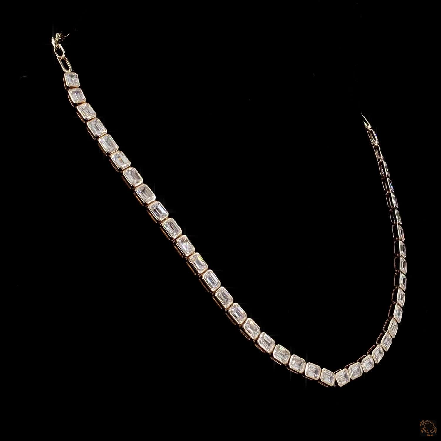 16.11 Ct Bezel Set Emerald Cut Lab Grown Diamond Tennis Necklace | Minimalist Luxury Jewelry