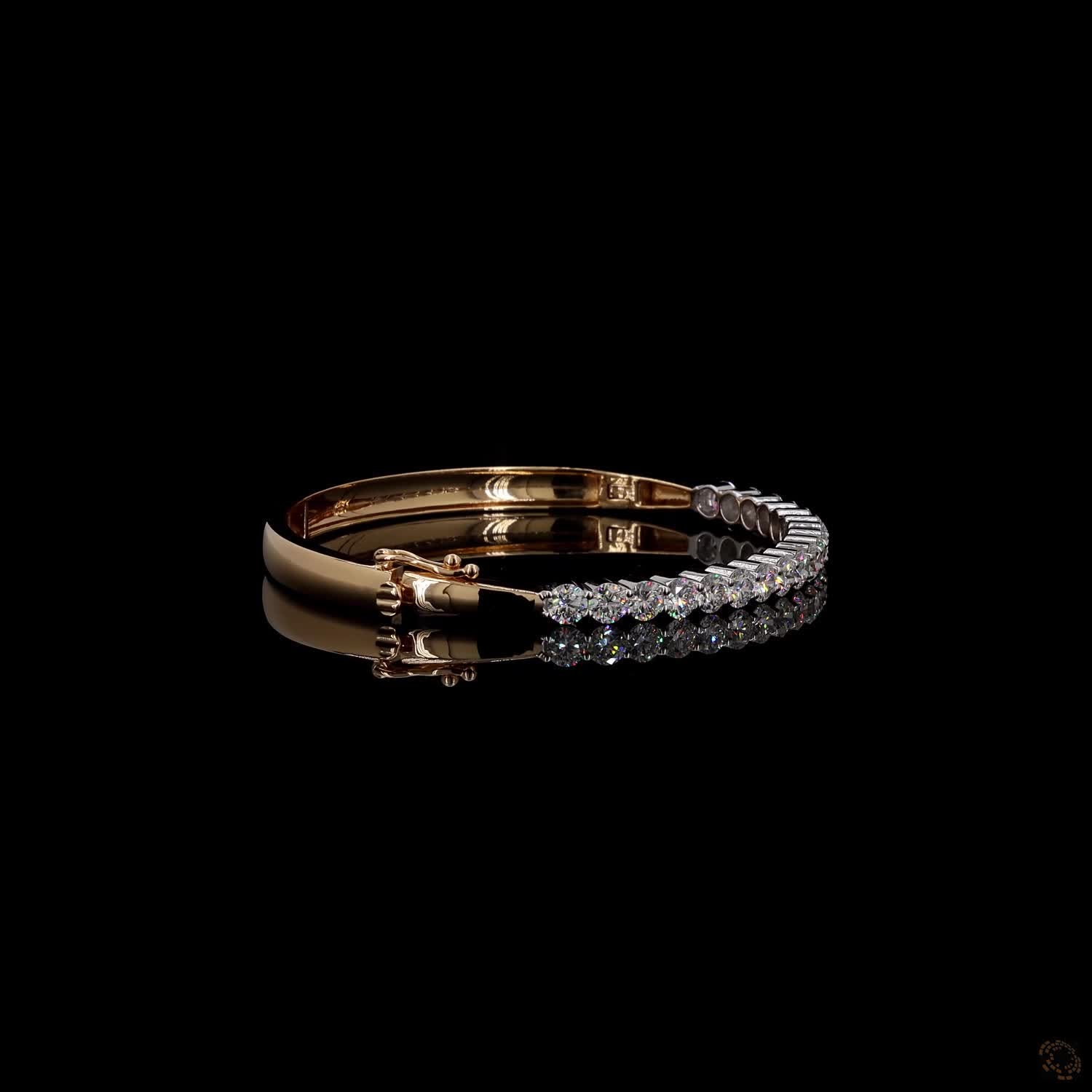 4.77 Ct Half-Eternity Diamond Bangle / Two-Tone Diamond Hinged Bangle