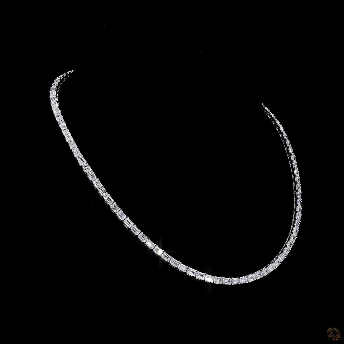 18.02 Ct East-West Emerald Cut Diamond Tennis Necklace in White Gold
