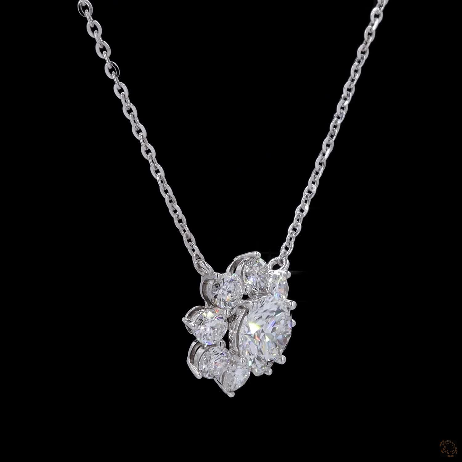 3.91 Ct Floral Cluster Diamond Pendant Necklace, Round Brilliant Cut Diamond Flower Necklace, Statement Diamond Jewelry, Luxury Fine Jewelry Gift