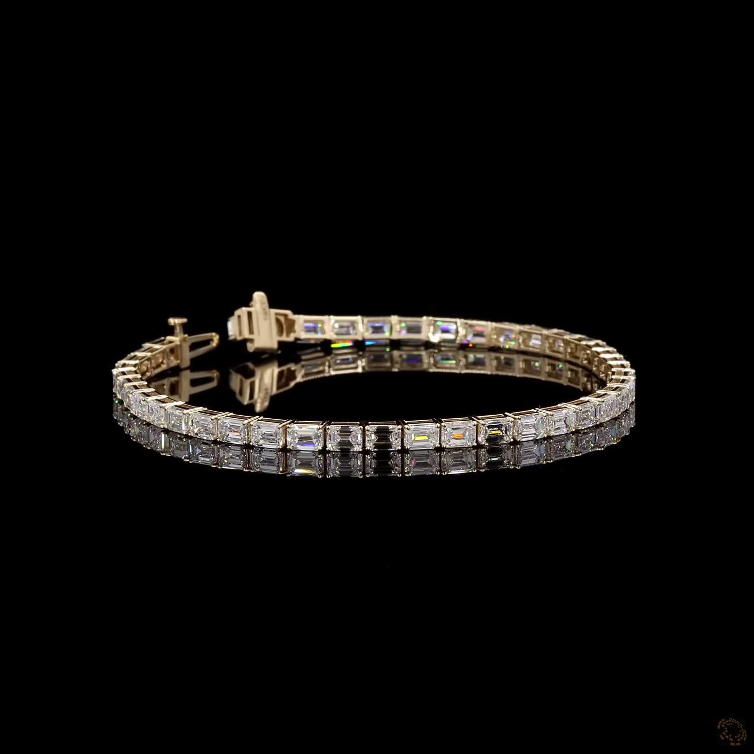 9.16 Ct East-West Emerald Cut Diamond Tennis Bracelet in 14K Yellow Gold
