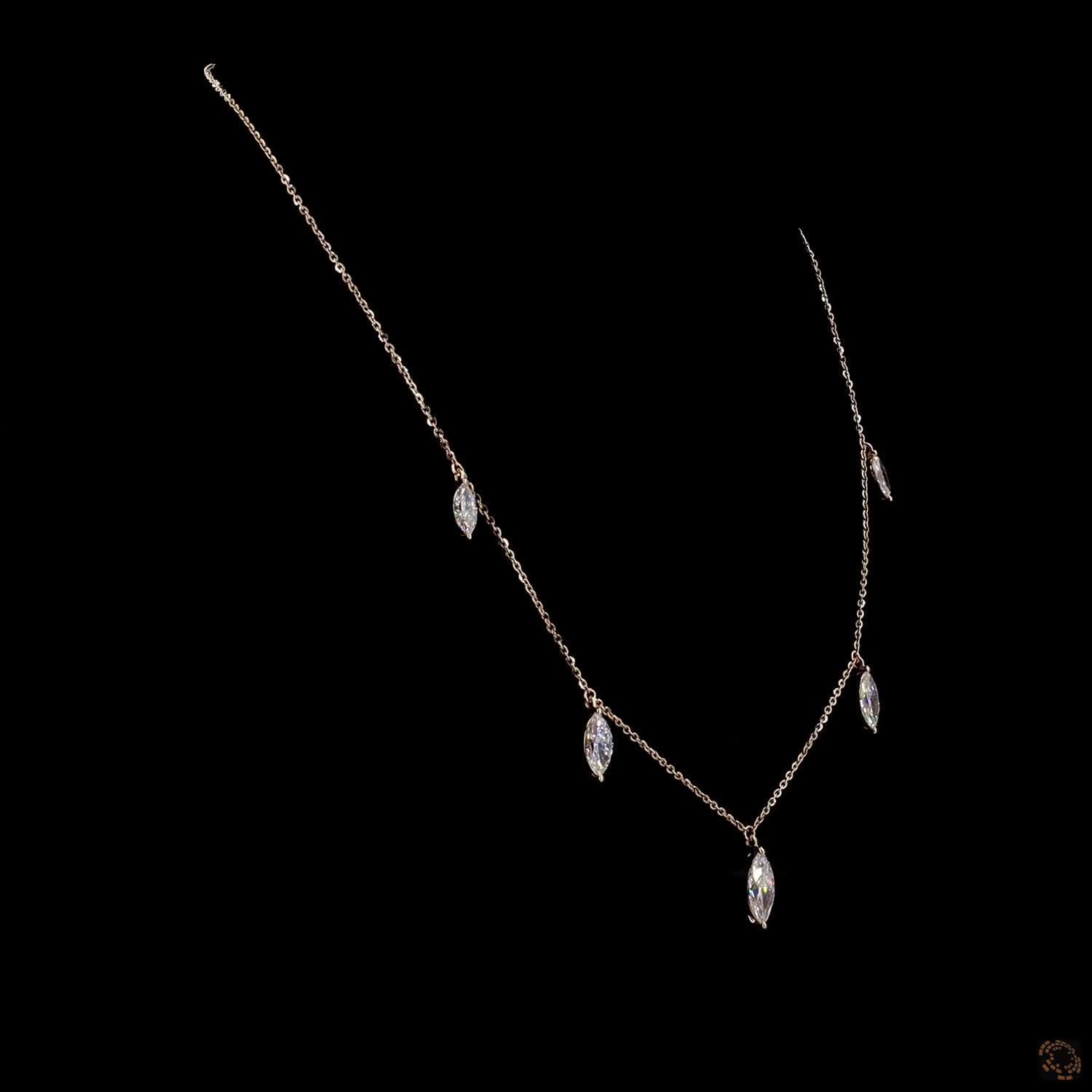 4.27 Ct Marquise Cut Diamond Drop Station Choker Necklace in Rose Gold