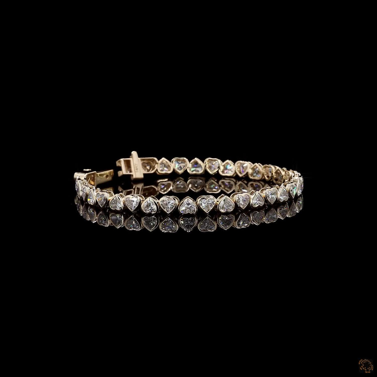 9.07 Ct 14K Yellow Gold Heart Cut Bezel Fancy Bracelet with Double Safety Latch