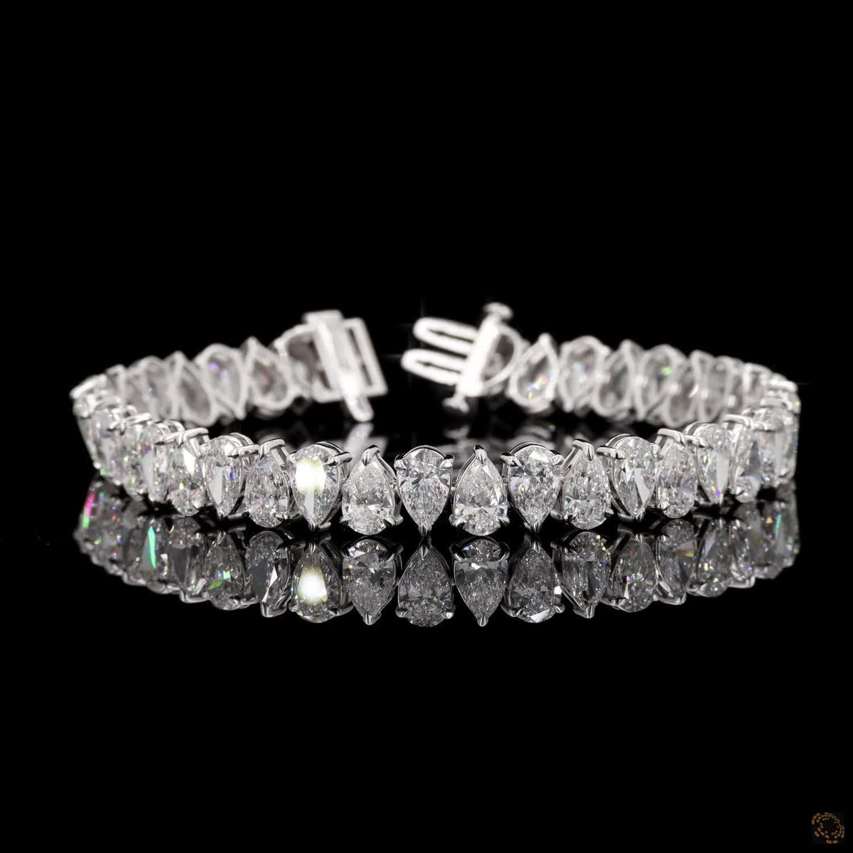 20.09 Ct White Gold Pear Shape Bracelet, Tear Drop Eternity Fancy Bracelet, Elegant Bridal Fine Jewelry Gift