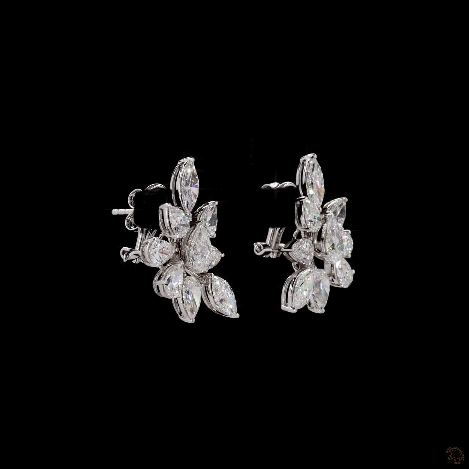 8.10 Ct Multi-Cut Pear Marquise Diamond Cluster Earrings in White Gold