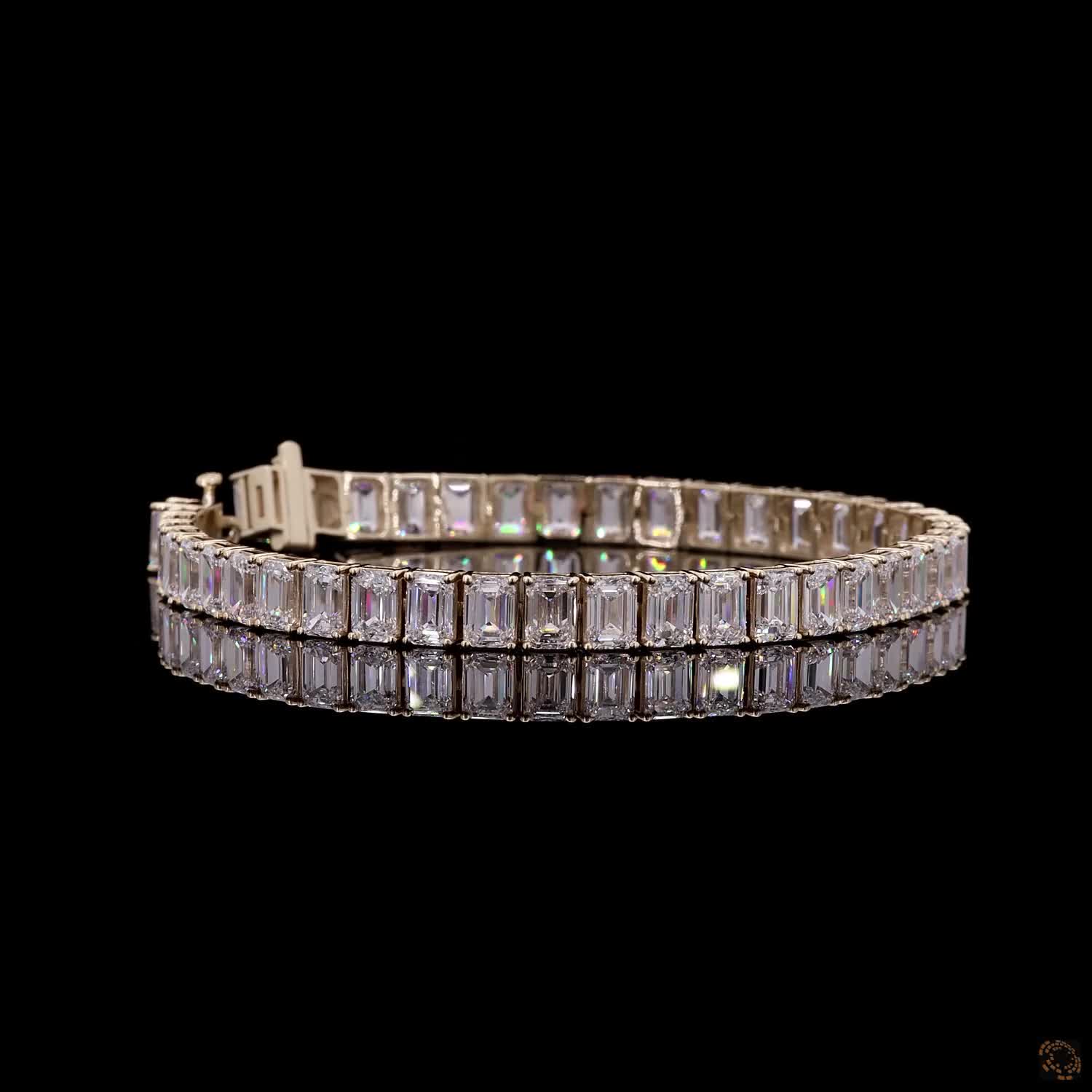 22.20 Ct 14K Yellow Gold Emerald Cut Moissanite Fancy Bracelet with Double Latch Box Clasp