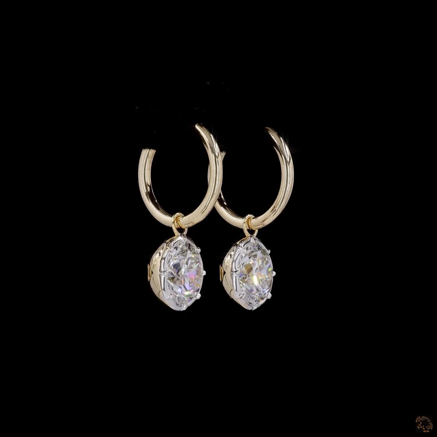 6.00 Ct Two-Tone Round Diamond Dangle Huggie Hoop Earrings, 14K Yellow & White Gold Solitaire Drop Earrings (Copy)