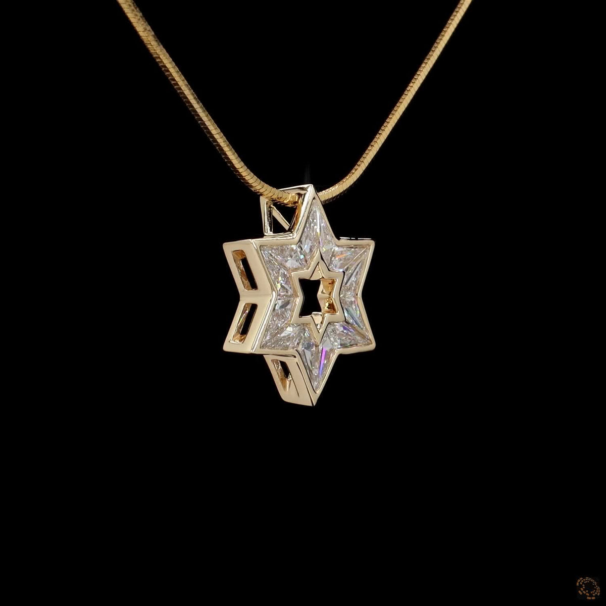 1.69 Ct Bezel-Set Triangular Cut Diamond Star of David Pendant in Yellow Gold