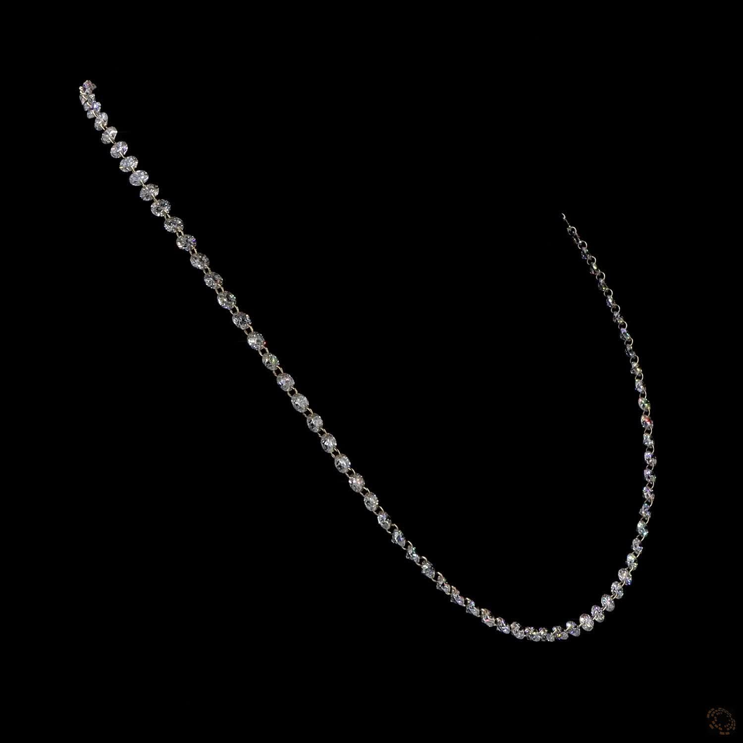 19.49 Ct Round Brilliant Graduated Riviera Station Necklace in Yellow Gold