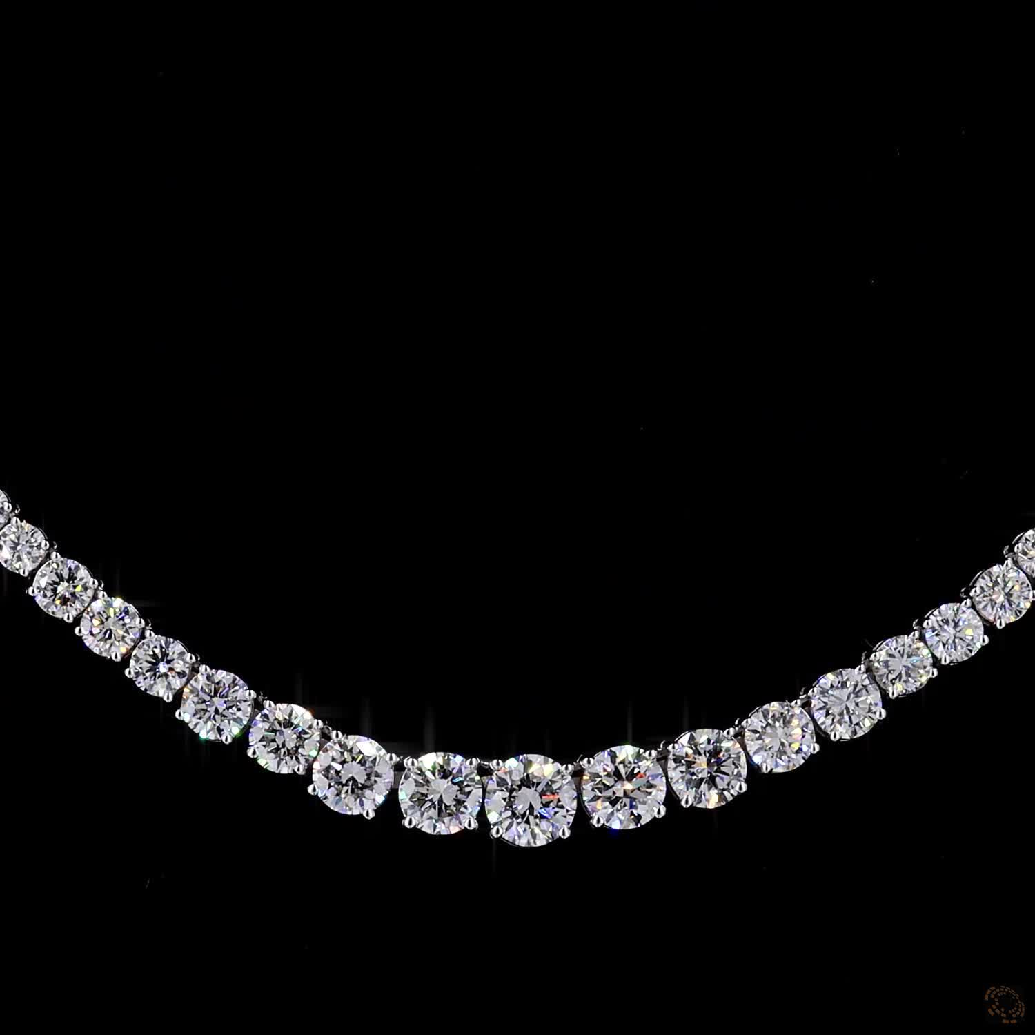 9.78 Ct graduated diamond tennis necklace, white gold Riviera necklace, round brilliant diamond strand, platinum graduated tennis necklace, statement diamond choker