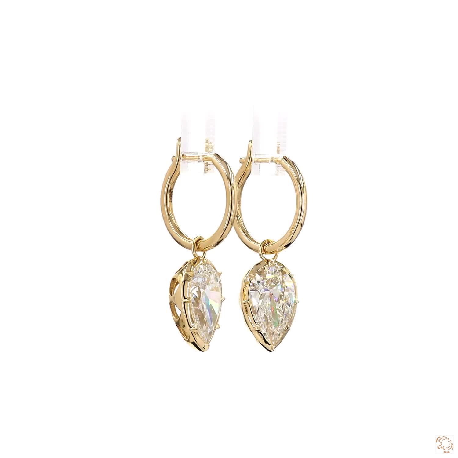 6.03 Ct Solitaire Drop Hoop Earrings | Pear Cut Bezel Set Diamond Dangle Hoop Earrings | Elegant Minimalist Luxury Earrings for Women