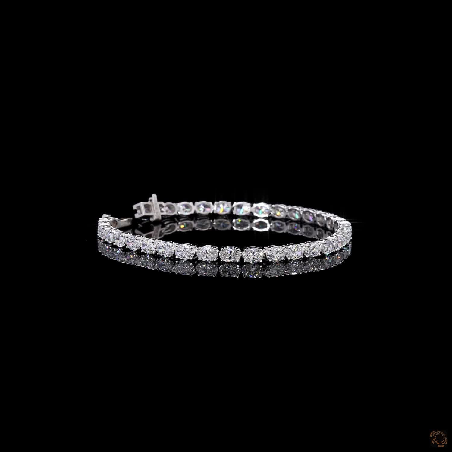 8.43 Ct East-West Oval Cut Tennis Bracelet in 14K White Gold | Horizontal Oval Eternity Line Bracelet