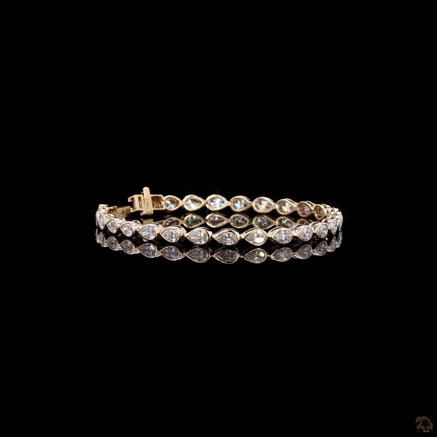6.71 Ct Yellow Gold Bezel Pear Cut Fancy Bracelet, Modern East-West Teardrop Line Bracelet, Fine Jewelry Gift
