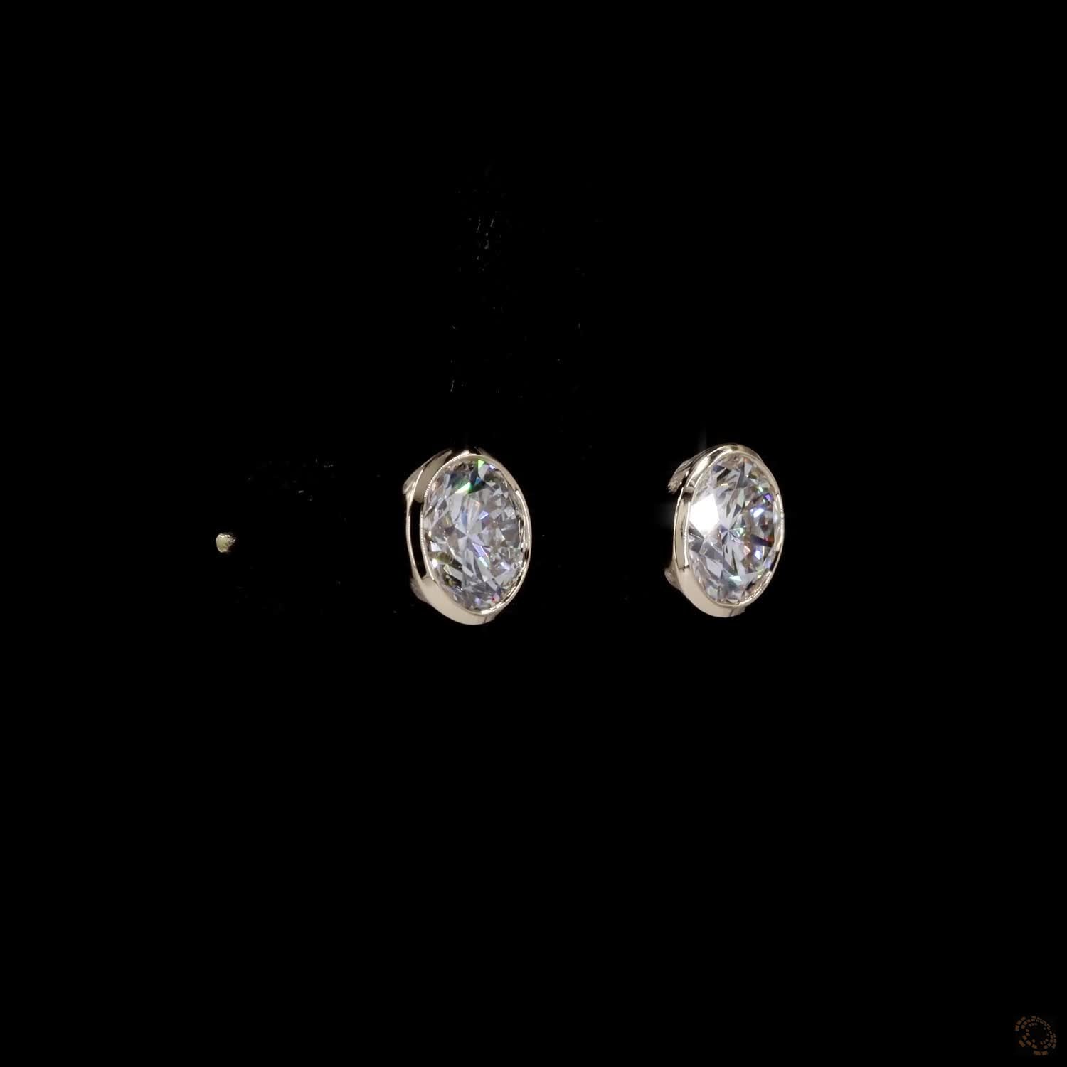 2.04 ct Solid 14K White Gold Round Brilliant Cut Diamond Stud Earrings – Classic Full Bezel Solitaire Studs