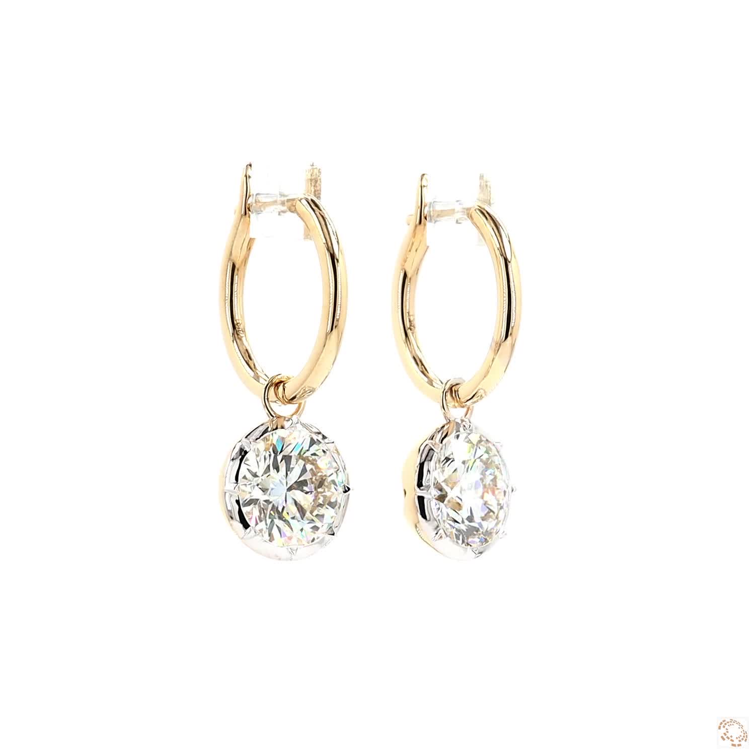 5.13 Ct 14K Gold Round Solitaire Diamond Dangle Hoop Earrings – White Metal Rimmed Charm Drops (Copy) (Copy)
