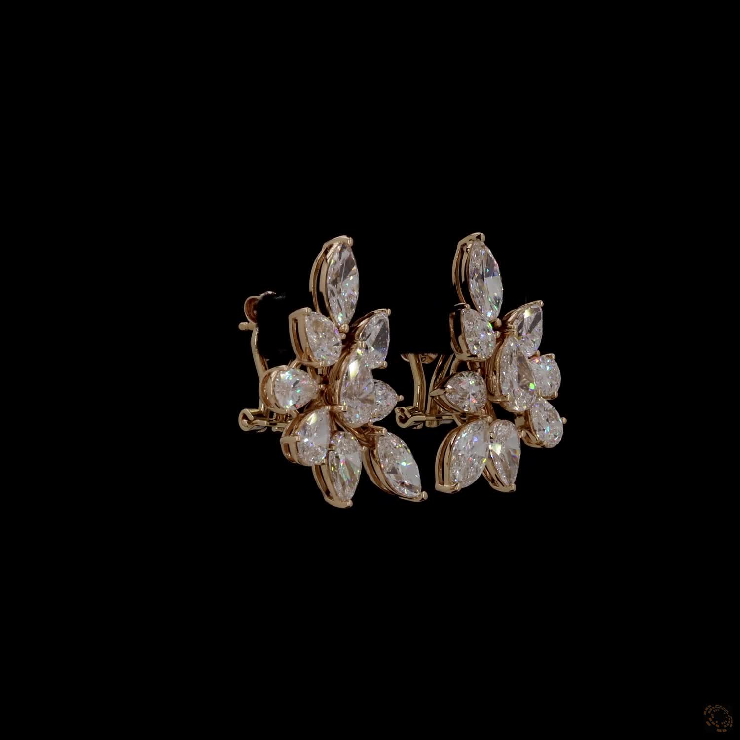 8.02 Ct 14K Yellow Gold Marquise & Pear Botanical Ear Climber Earrings