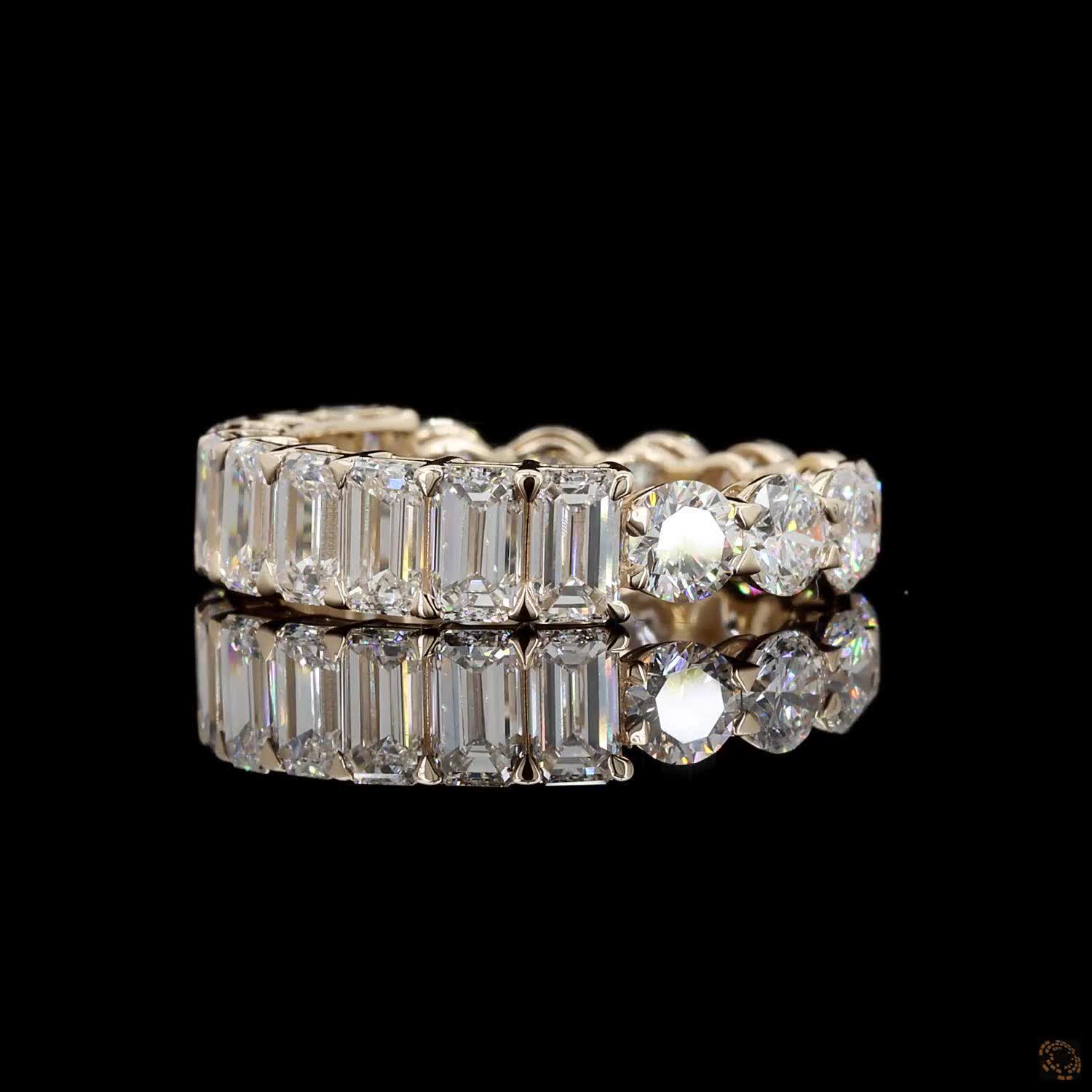 5.45 Ct Half Round Half Emerald Cut Diamond Eternity Ring | Multi-Shape Wedding Band in 14K Yellow Gold