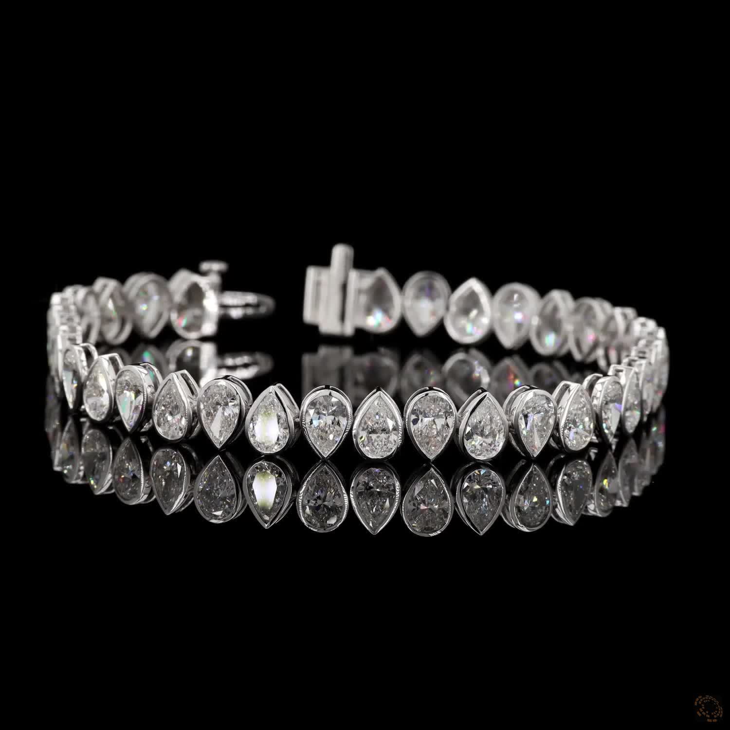 12.82 Ct North-South Pear-Cut Diamond Bezel Tennis Bracelet in White Gold