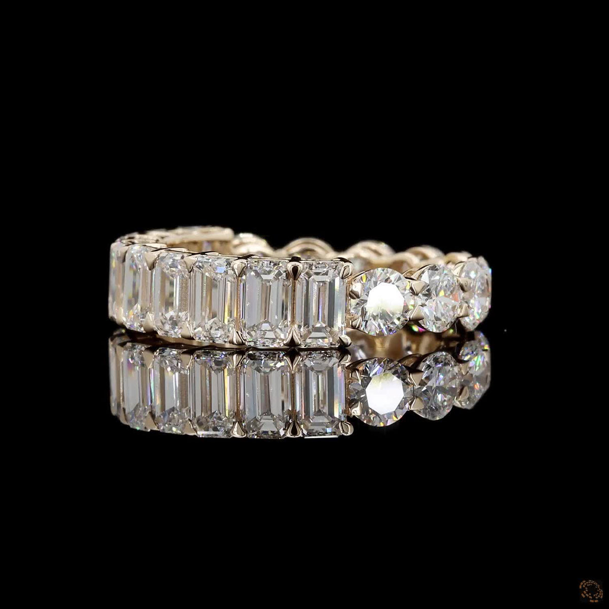 5.45 Ct Half Round Half Emerald Cut Diamond Eternity Ring | Multi-Shape Wedding Band in 14K Yellow Gold