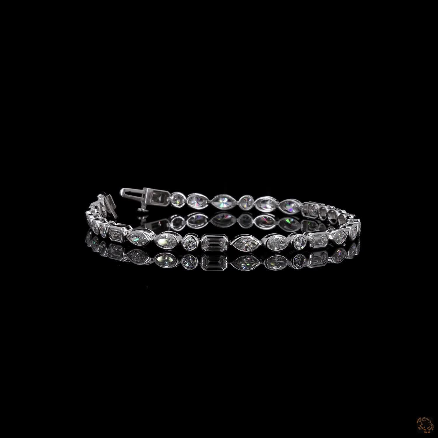 6.19 Ct Silver-Tone Geometric Crystal Bracelet for Women – Elegant Sparkling Link Bracelet