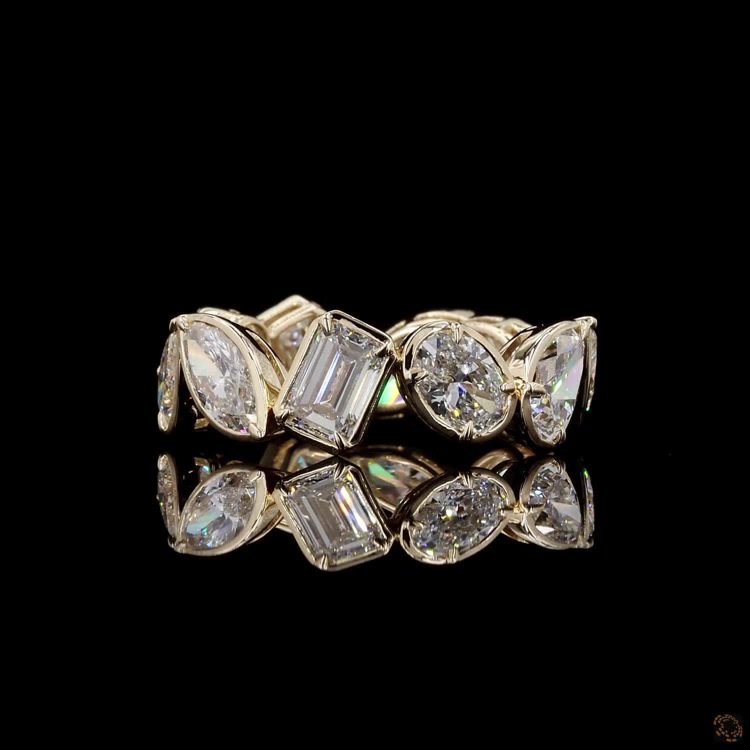 5.82 Ct Full Bezel Setting Custom-contoured smooth yellow gold frames surrounding each distinct diamond shape