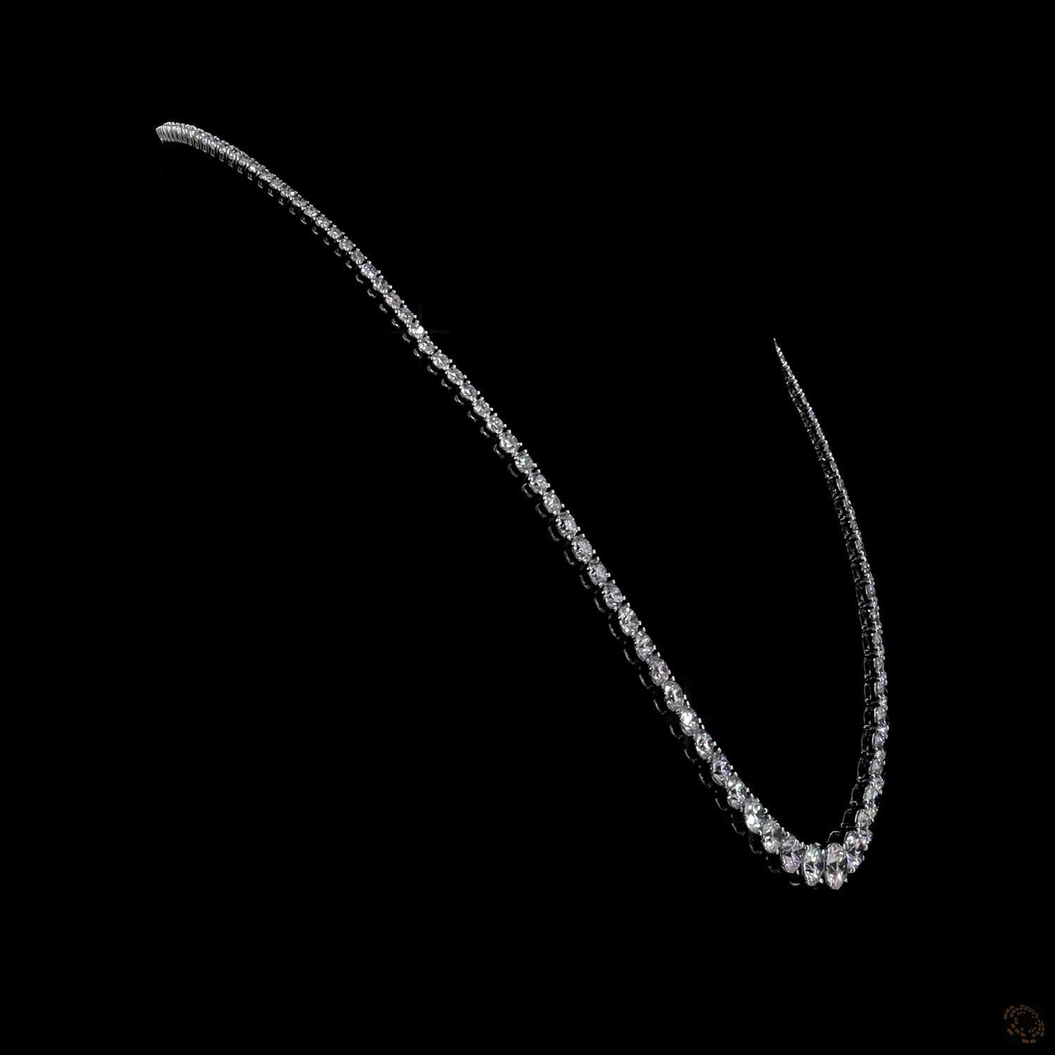 21.24 Ct Round Brilliant Cut diamonds arranged in a subtle, continuous graduated layout that tapers smoothly toward the back